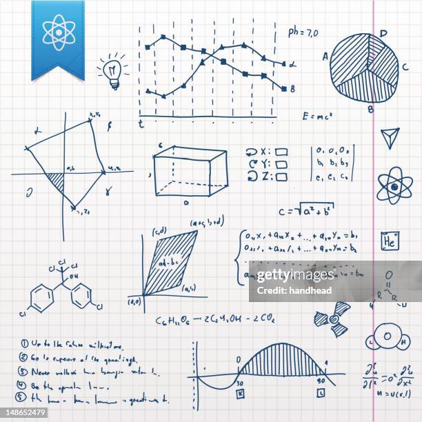 scientific doodle set - albert einstein drawing stock illustrations