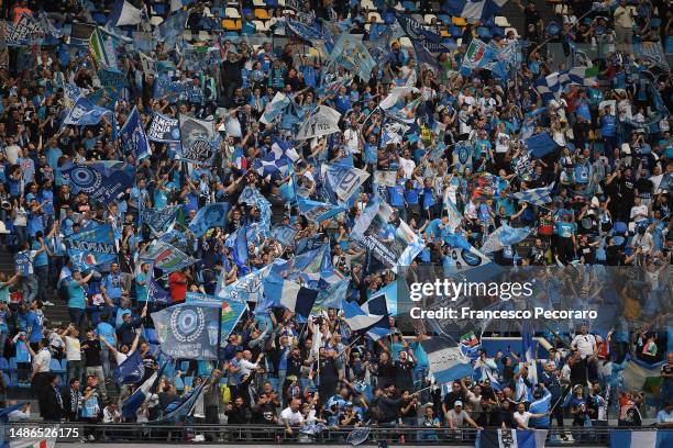 Napoli supporters before the Serie A match between SSC Napoli and Salernitana at Stadio Diego Armando Maradona on April 30, 2023 in Naples, Italy.