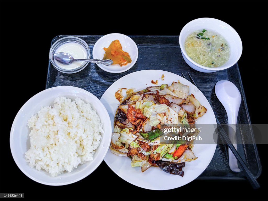 Twice-cooked pork or double-cooked pork teishoku lunch meal