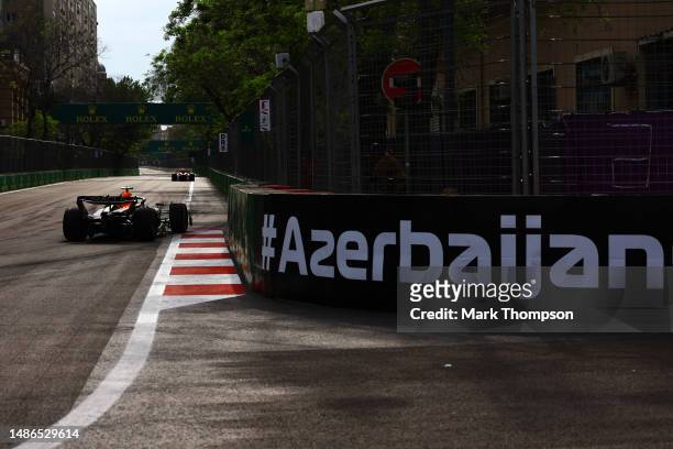 Max Verstappen of the Netherlands driving the Oracle Red Bull Racing RB19 on track during the F1 Grand Prix of Azerbaijan at Baku City Circuit on...