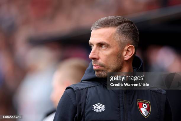Gary O'Neil, Manager of AFC Bournemouth, looks on prior to the Premier League match between AFC Bournemouth and Leeds United at Vitality Stadium on...