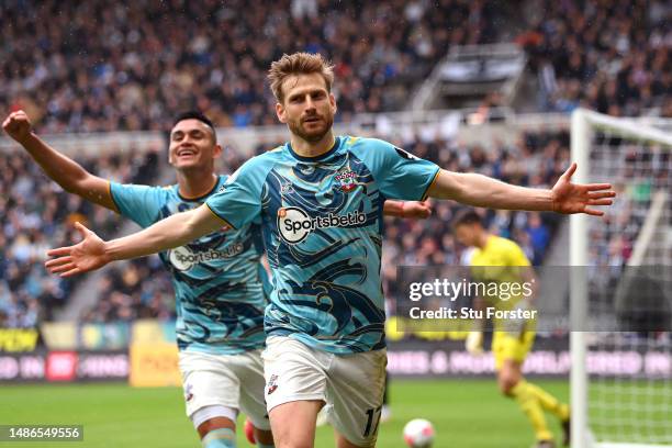 Stuart Armstrong of Southampton celebrates after scoring the team's first goal during the Premier League match between Newcastle United and...