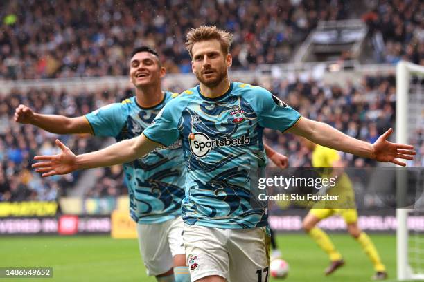 Stuart Armstrong of Southampton celebrates after scoring the team's first goal during the Premier League match between Newcastle United and...