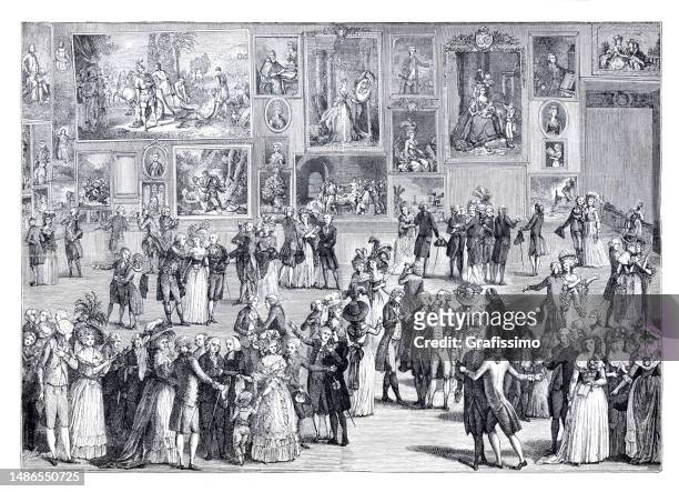 art exhibition of the académie des beaux-arts in paris 1787 - socialite stock illustrations