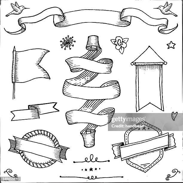 collection of hand drawn banners and embellishments - hand drawn frames stock illustrations