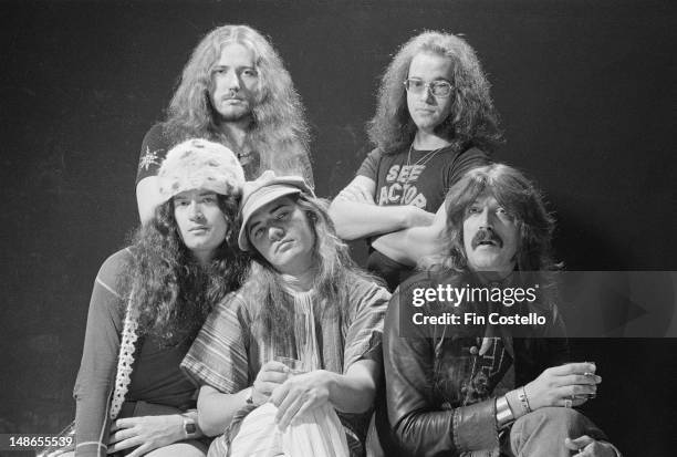 Rock group Deep Purple posed in Japan in December 1975. Left to right: Top row - singer David Coverdale, drummer Ian Paice. Bottom row - bassist...