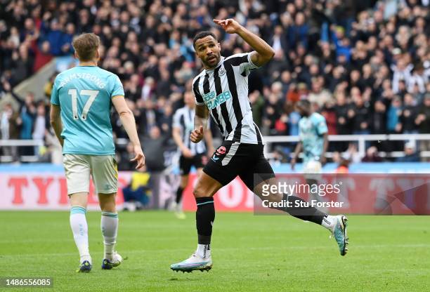 Callum Wilson of Newcastle United celebrates after scoring the team's first goal during the Premier League match between Newcastle United and...