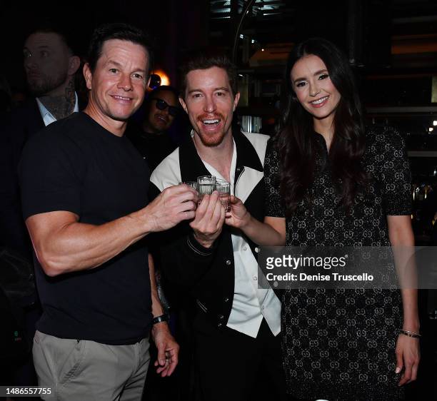 Actor Mark Wahlberg, professional snowboarder/skateboarder Shaun White and actress Nina Dobrev attend the grand opening of Cathédrale Restaurant at...