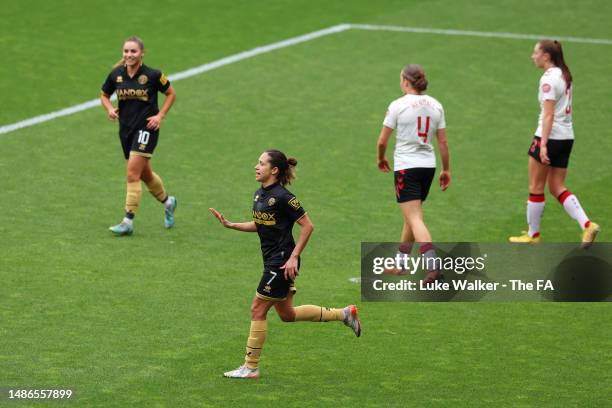 Courtney Sweetman-Kirk of Sheffield United celebrates after scoring the team's first goal during the Barclays FA Women's Championship match between...