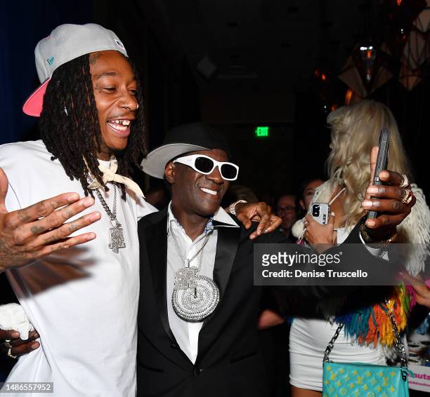 Wiz Khalifa and Flava Flav attend the grand opening of Cathédrale Restaurant at ARIA Resort & Casino hosted by Mark Wahlberg and Flecha Azul Tequila,...