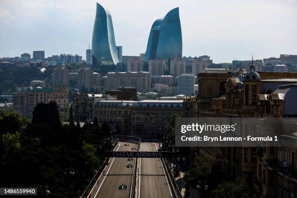 General view of the action during the F1 Grand Prix of Azerbaijan at Baku City Circuit on April 30, 2023 in Baku, Azerbaijan.