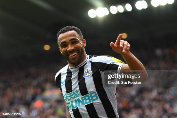 Callum Wilson of Newcastle United celebrates after scoring the team's third goal during the Premier League match between Newcastle United and...