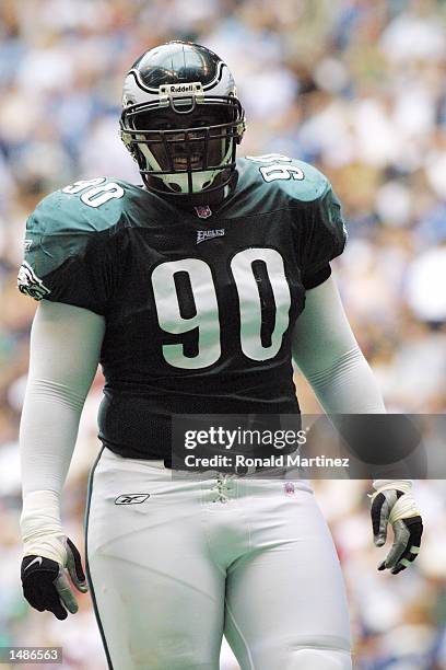 Corey Simon of the Philadelphia Eagles during the game against the Dallas Cowboys at Texas Stadium in Irving, TX. The Eagles defeat the Cowboys 36-3....
