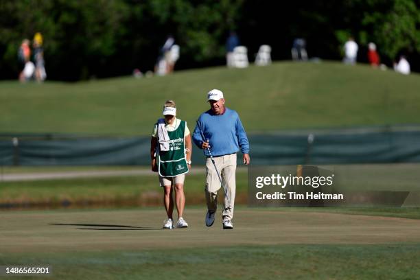 Billy Mayfair of the United States walks on the third hole green during the final round of the Insperity Invitational at The Woodlands Golf Club on...