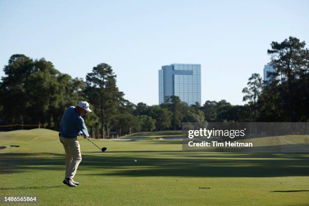 Billy Mayfair of the United States hits his second shot from the fairway on the first hole during the final round of the Insperity Invitational at...