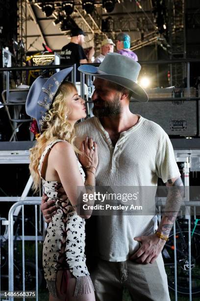 Nikki Lane and Wade Crescent backstage during Day 2 of the 2023 Stagecoach Festival on April 29, 2023 in Indio, California.