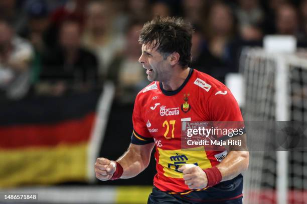 Antonio Garcia Robledo of Spain reacts during the EHF Euro Cup match between Germany and Spain on April 30, 2023 in Berlin, Germany.