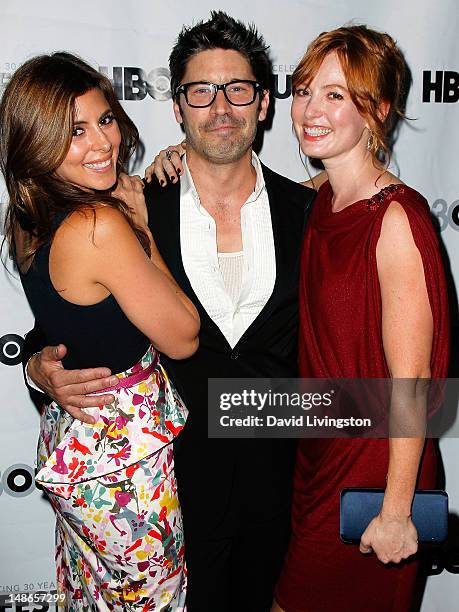 Actors Jamie-Lynn Sigler, David W. Ross and Alicia Witt attend the 2012 Outfest screening of "I Do" at the John Anson Ford Amphitheatre on July 18,...