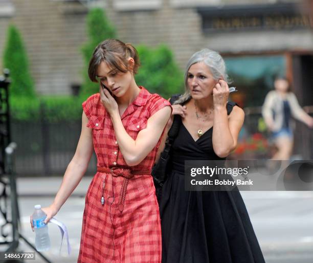 Keira Knightley with her mother Sharman MacDonald on location for "Can A Song Save Your Life?" on the Streets of Manhattan on July 18, 2012 in New...
