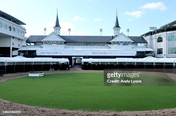 General view of the new paddock during the morning training for the Kentucky Derby at Churchill Downs on April 30, 2023 in Louisville, Kentucky.