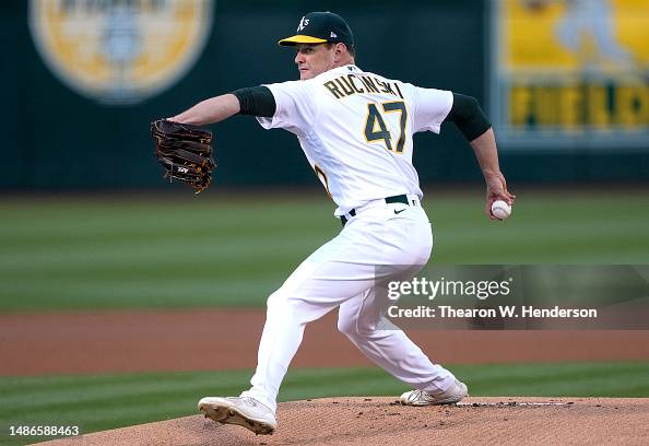 Drew Rucinski Drew Rucinski of the Oakland Athletics pitches against the Cincinnati ...