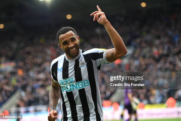 Newcastle striker Callum Wilson celebrates after scoring the third goal during the Premier League match between Newcastle United and Southampton FC...