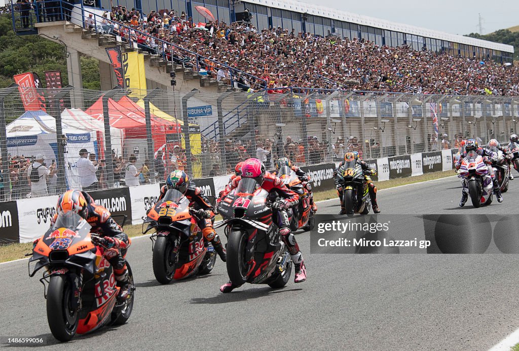 Spain Racing The MotoGP riders start from the grid during the MotoGP race during ...