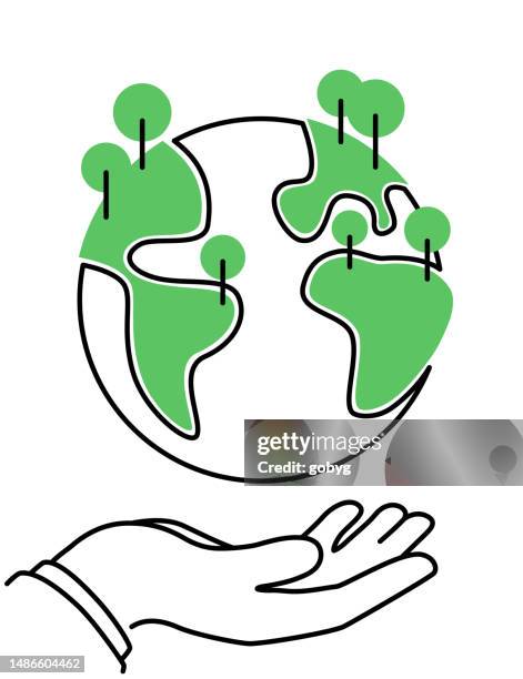 green earth icon in hand - giving tree stock illustrations