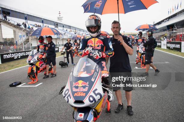 Marco Chinchilla of Argentina prepares to start on the grid during the Red Bull MotoGP Rookies Cup 2023 race 2 during the MotoGP Of Spain - Race on...