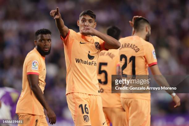 Nahuel Molina of Atletico de Madrid celebrates scoring their opening goal during the LaLiga Santander match between Real Valladolid CF and Atletico...