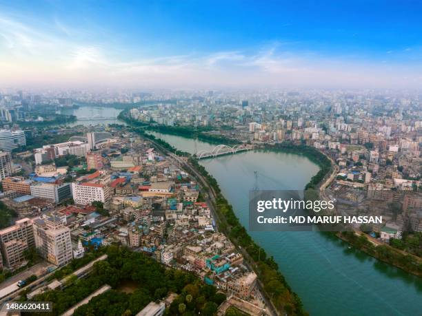 dhaka city skyline. drone view of dhaka city bangladesh. - bangladesh skyline stock pictures, royalty-free photos & images