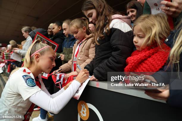 Southampton players sign autographs following the Barclays FA Women's Championship match between Southampton FC and Sheffield United at St Mary's...