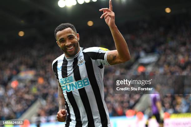 Newcastle striker Callum Wilson celebrates after scoring the third goal during the Premier League match between Newcastle United and Southampton FC...