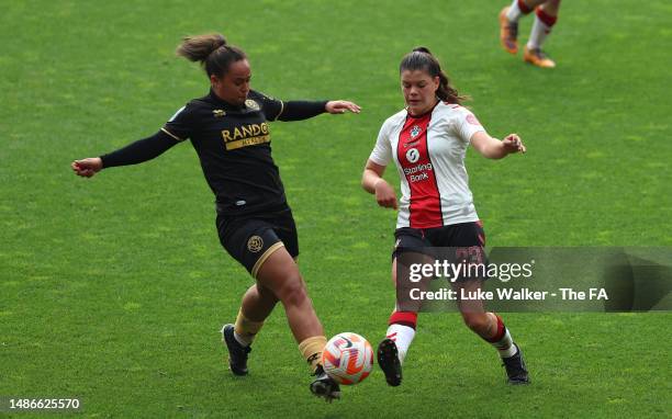 Chene Muir of Sheffield United clashes with Ella Pusey of Southampton FC during the Barclays FA Women's Championship match between Southampton FC and...