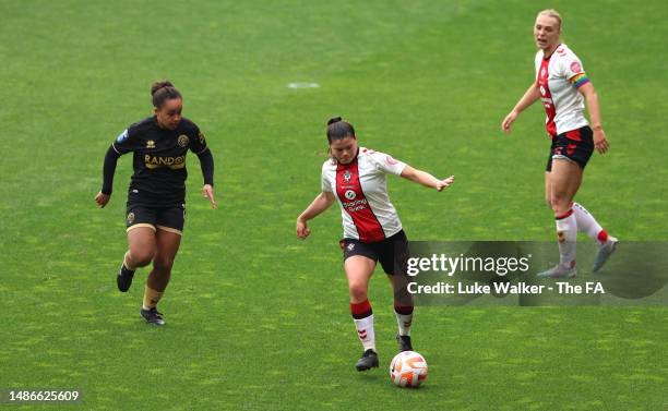 Chene Muir of Sheffield United clashes with Ella Pusey of Southampton FC during the Barclays FA Women's Championship match between Southampton FC and...