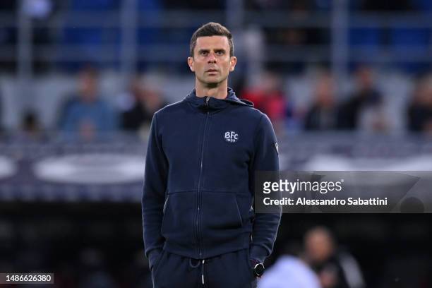 Thiago Motta, Head Coach of Bologna FC, looks on prior to the Serie A match between Bologna FC and Juventus at Stadio Renato Dall'Ara on April 30,...