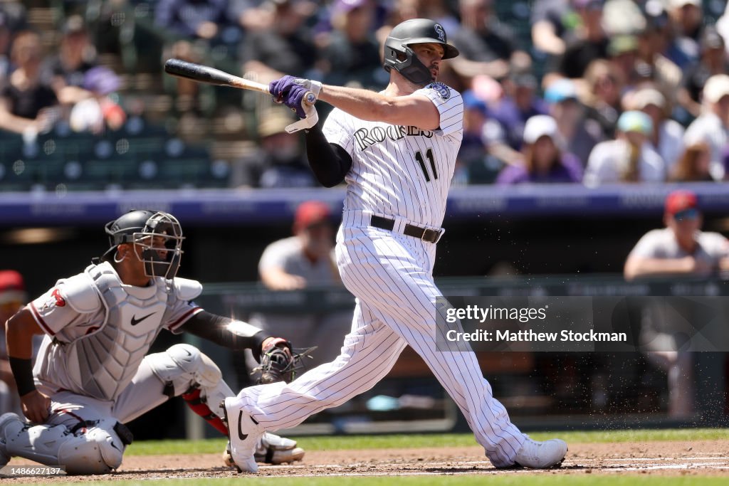 Mike Rokes Colorado Mike Moustakas of the Colorado Rockies hits a ground out RBI against ...