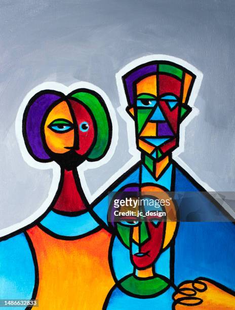 a contemporary and abstract cubist-style portrait depicting a family - american family fine art stock illustrations