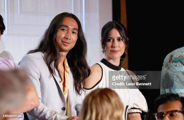 Román Zaragoza and Sheila Carrasco speak during the "Ghosts" FYC Advanced Screening at The Hollywood Roosevelt on April 30, 2023 in Los Angeles,...
