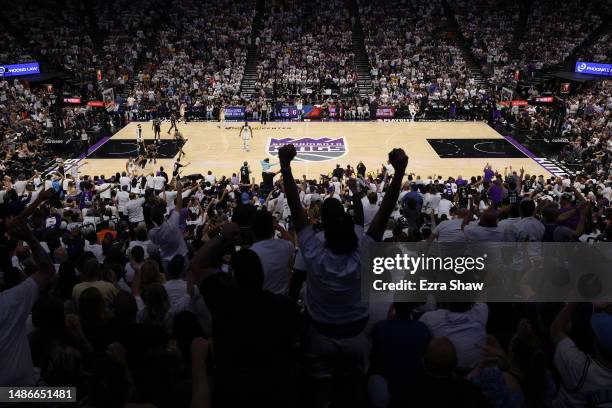 General view as fans cheer during the third quarter in game seven of the Western Conference First Round Playoffs between the Golden State Warriors...