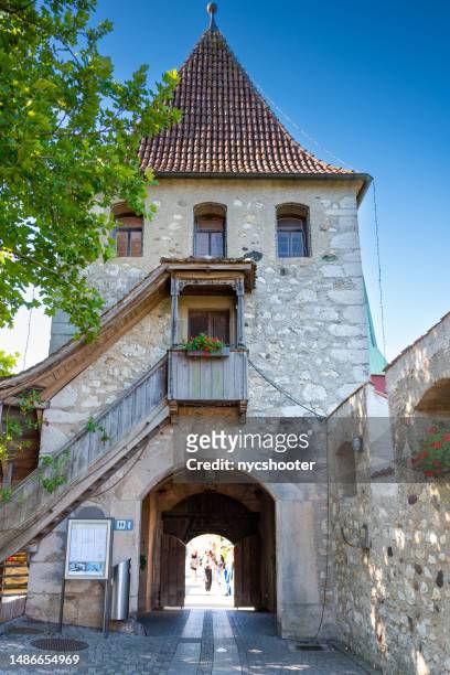 switzerland travel - schloss laufen castle on the rhine river in zurich - zurich cafe stock pictures, royalty-free photos & images