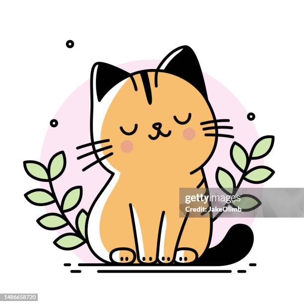 stockillustraties, clipart, cartoons en iconen met cute cat icon line art - orange cat