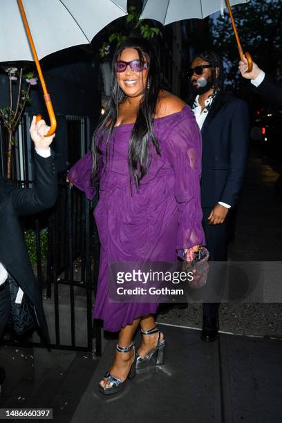 Lizzo is seen arriving for a pre-Met Gala dinner hosted by Anna Wintour in SoHo on April 30, 2023 in New York City.