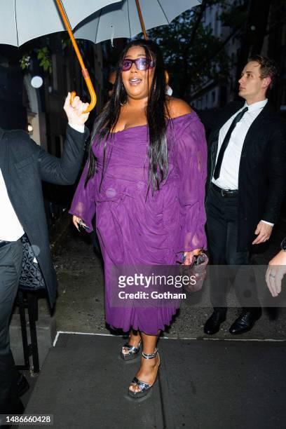 Lizzo is seen arriving for a pre-Met Gala dinner hosted by Anna Wintour in SoHo on April 30, 2023 in New York City.