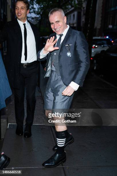 Thom Browne is seen arriving for a pre-Met Gala dinner hosted by Anna Wintour in SoHo on April 30, 2023 in New York City.