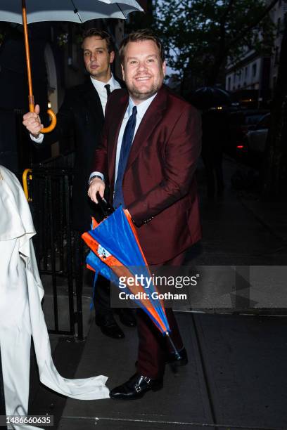 James Corden is seen arriving for a pre-Met Gala dinner hosted by Anna Wintour in SoHo on April 30, 2023 in New York City.