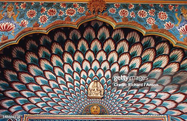 detail of lotus gate in pitam niwas chowk in city palace. - lotus stock illustrations