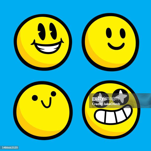 emoji smiley face doodle set - anthropomorphic stock illustrations