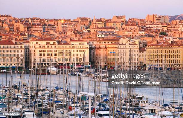 overhead of vieux port from belvedere st laurent, bouches-du-rhone. - vieux port imagens e fotografias de stock