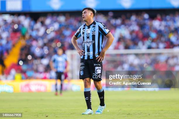 Ettson Ayon of Queretaro reacts during the 17th round match between Querétaro and Pachuca as part of the Torneo Clausura 2023 Liga MX at La...